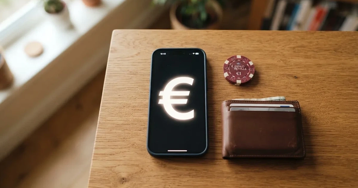 Kartenterminal und Smartphone auf einem Holztisch neben einer Geldbörse — 30 euro bonus ohne einzahlung casino
