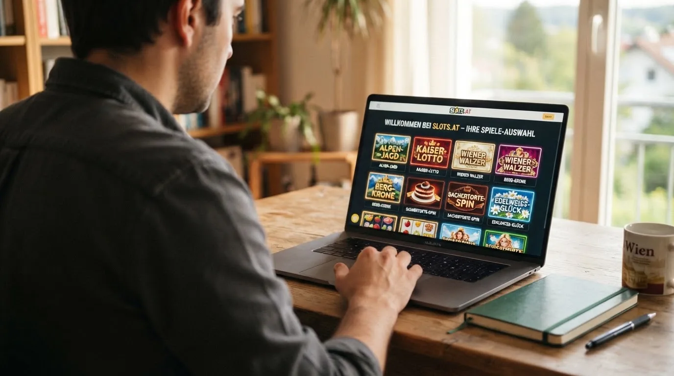 Person am Laptop liest eine Übersichtsseite zu Glücksspielen im Internet — 40 euro bonus ohne einzahlung casino