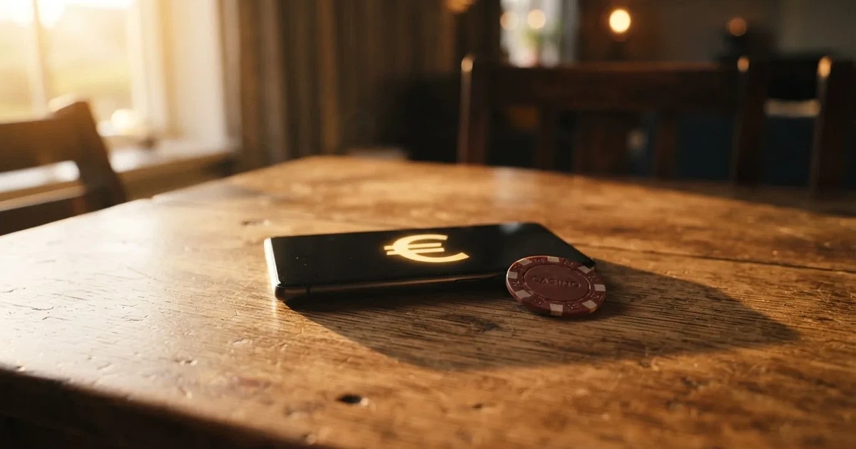 Kartenterminal und Smartphone auf einem Holztisch neben einer Geldbörse — 40 euro bonus ohne einzahlung casino