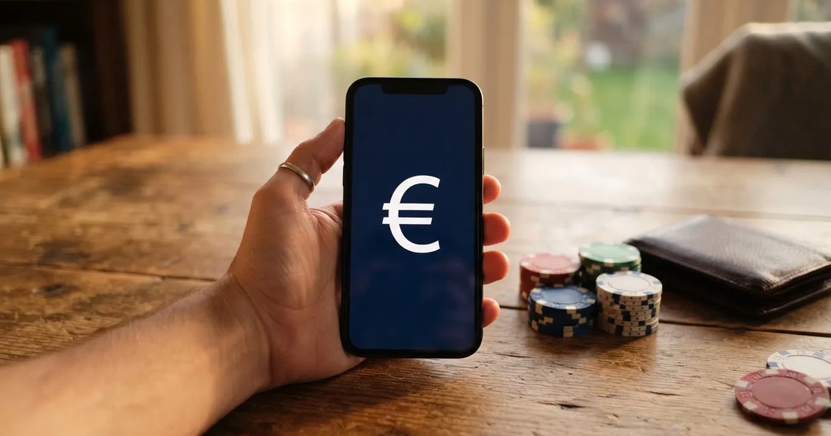 Kartenterminal und Smartphone auf einem Holztisch neben einer Geldbörse — 5 euro bonus ohne einzahlung casino
