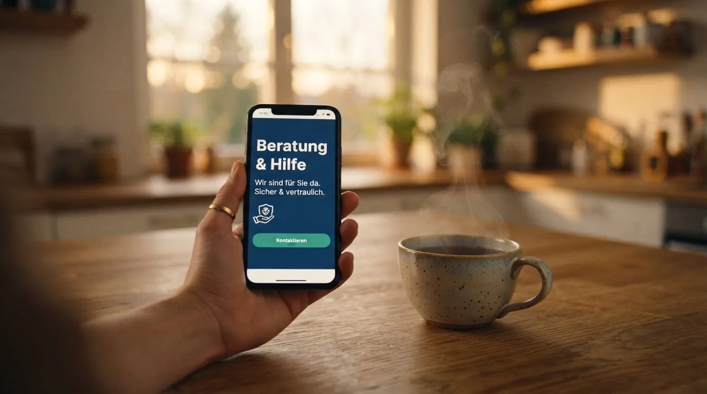 Hand hält ein Smartphone, daneben eine Tasse Tee, ruhige Abendstimmung am Küchentisch — beste online casinos mit österreichischer lizenz