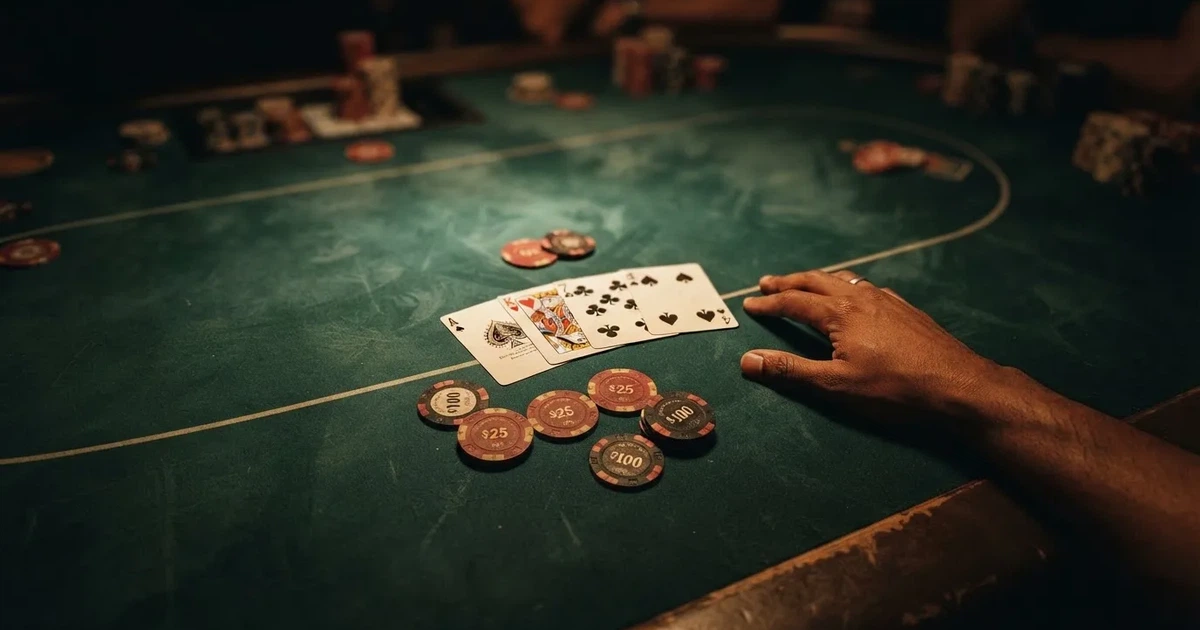 Beleuchteter Spieltisch mit Karten, von oben gesehen — casino mit hoher gewinnchance