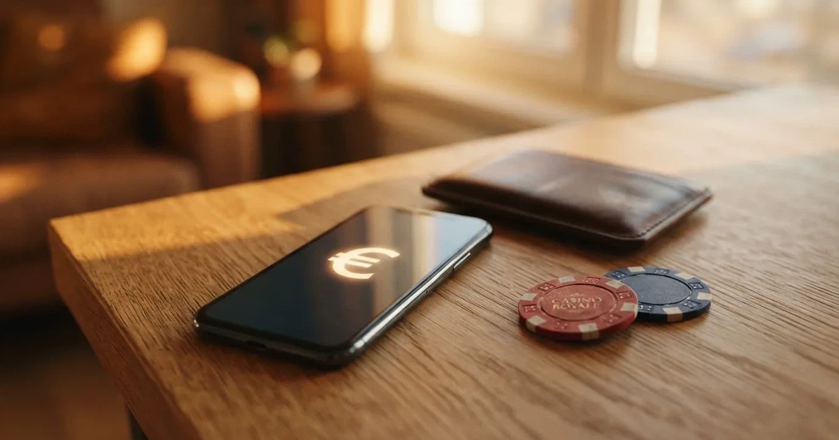 Kartenterminal und Smartphone auf einem Holztisch neben einer Geldbörse — online casino schnelle auszahlung